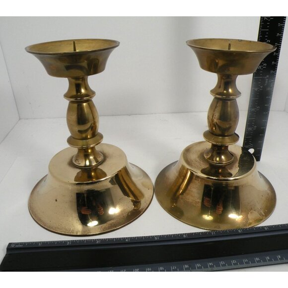 Vintage Art Deco Brass Taper Candle Holders Pair With Elegant Design & Polished - Picture 9 of 9